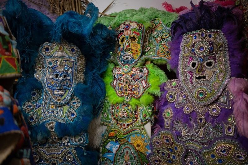 Beaded and feathered regalia in the Backstreet Cultural Museum collection
