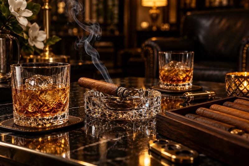 Premium cigars and amber cocktails in an intimate lounge